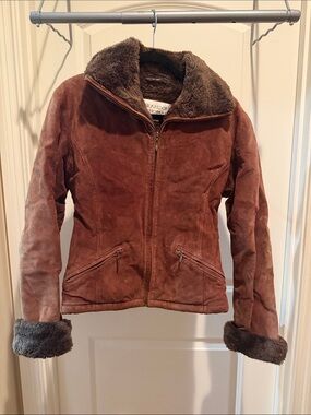 Brandon Thomas Brown Suede Teddy Jacket with Faux Fur Trim